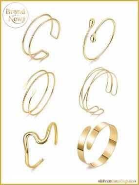 6 Piece Gold Upper Arm Cuff Bracelets Set for Women, Adjustable Brass Arm